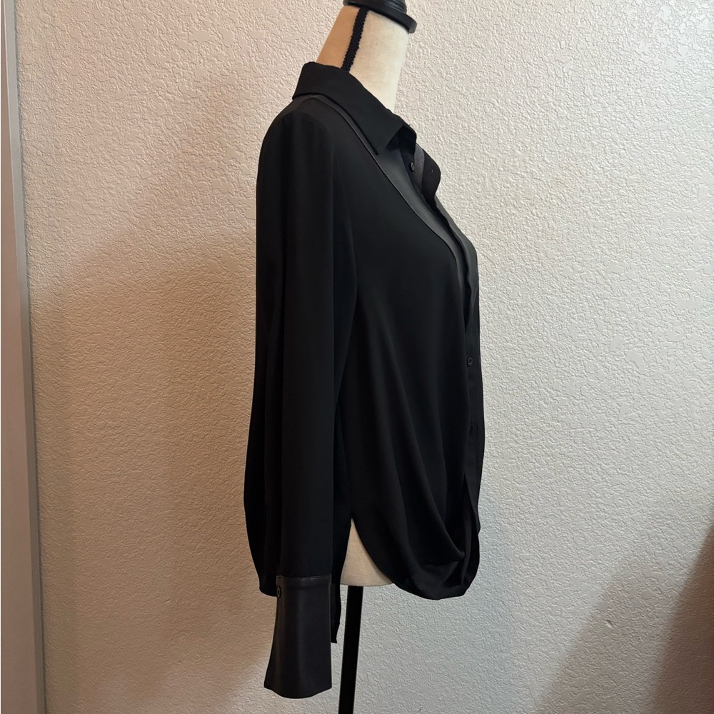 Gracia Black Blouse with Faux Leather & Twist Hem Details - Picture 5 of 10